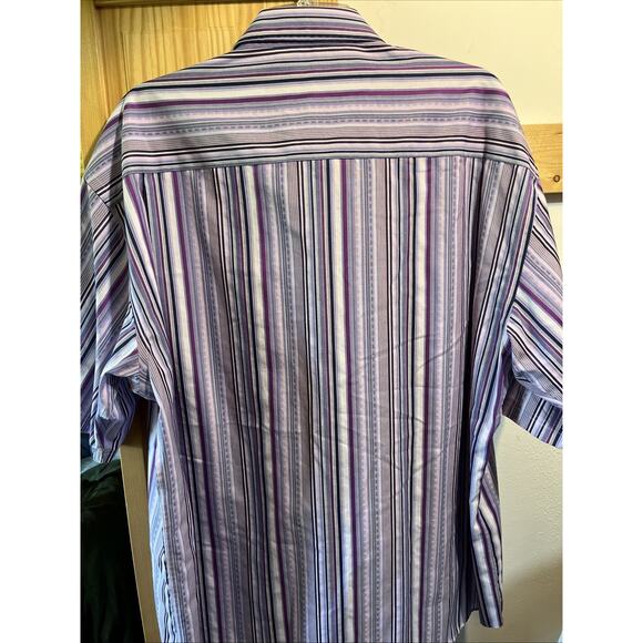 ENRO Vintage Men’s XL Purple Striped Short Sleeve Button Down Cotton Shirt - Picture 8 of 11